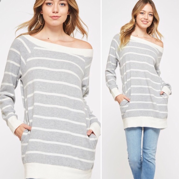 ❗️❗️Last 1! SMALL Heather Grey Striped Comfy Top - Picture 3 of 9